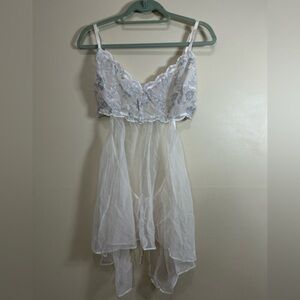 Victorias Secret Lace Cami Top Sheer Sz XL White Babydoll Lingerie Floral Dress